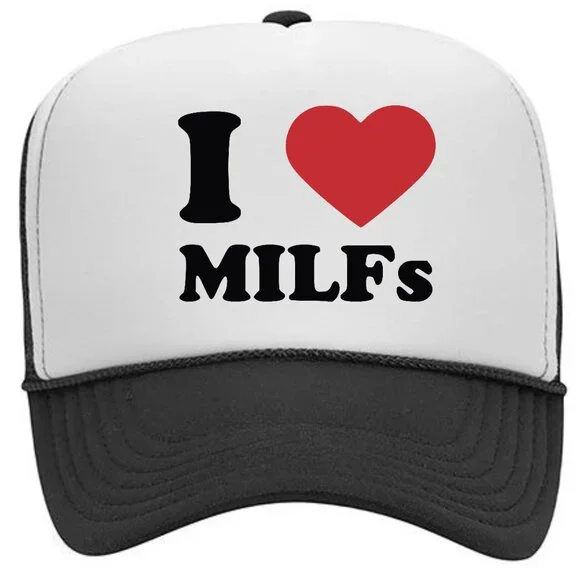 I Love Milfs Gift Foam Trucker Mesh Snapback Cap Hat Black Gift - Picture 1 of 2